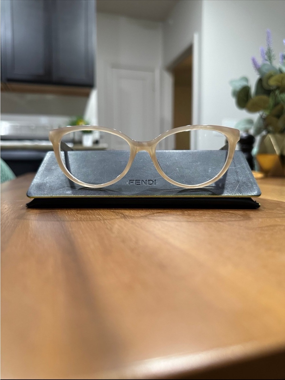 Fendi Translucent Beige Round-Cat Eyeglasses